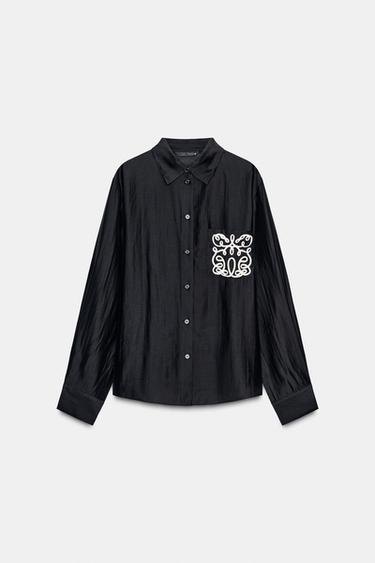 ZW COLLECTION CONTRAST EMBROIDERED SHIRT - Black by Zara - Image 0