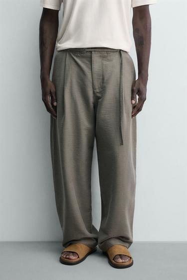 БРЮКИ BALLOON FIT С ЗАЩИПАМИ И ПОЯСОМ — ЗЕЛЕНЫЙ / СЕРЫЙ от Zara