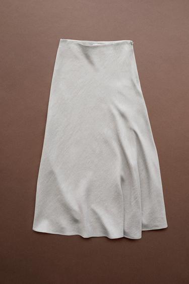 STUDIO Linen Blend Flounce Skirt — Stone 1