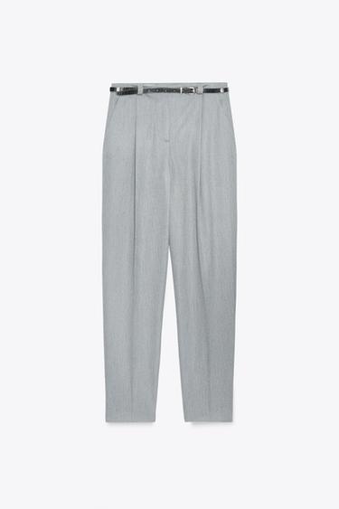 Zara BELTED PLEATED PANTS - Light gray