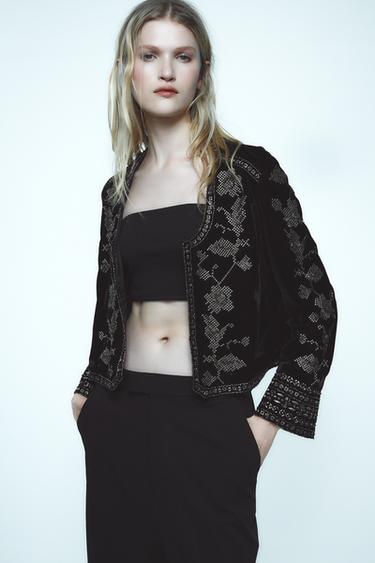 CHAQUETA TERCIOPELO BORDADOS ZW COLLECTION - Negro de Zara