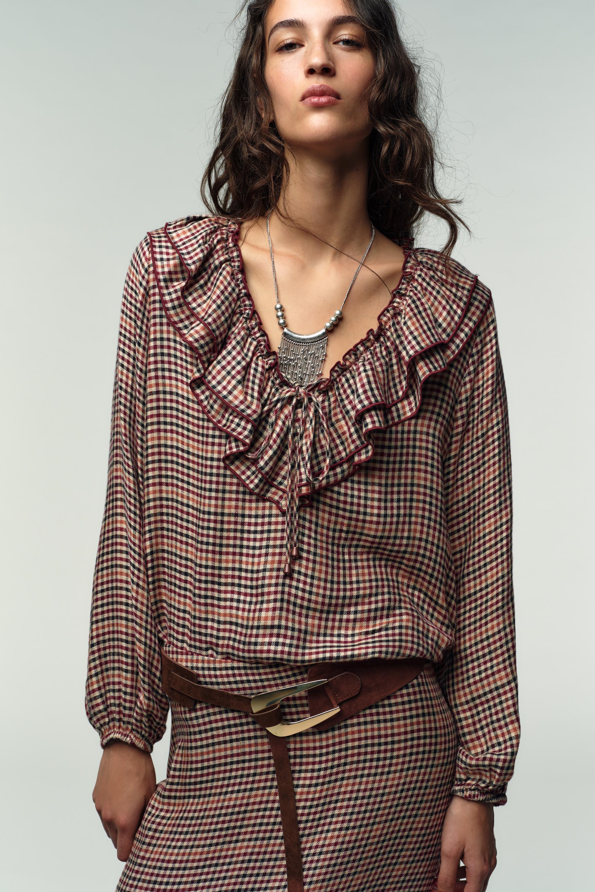 PLAID RUFFLED BLOUSE