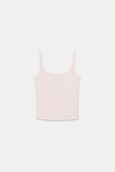 TOP À BRETELLES EN COTON ET MODAL - Rose pastel de Zara