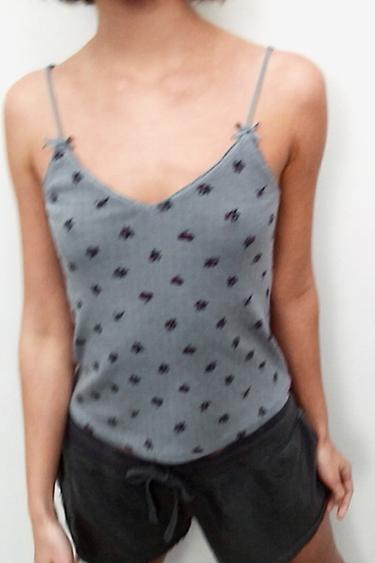 POINTELLE FLORAL TOP - Grey by Zara