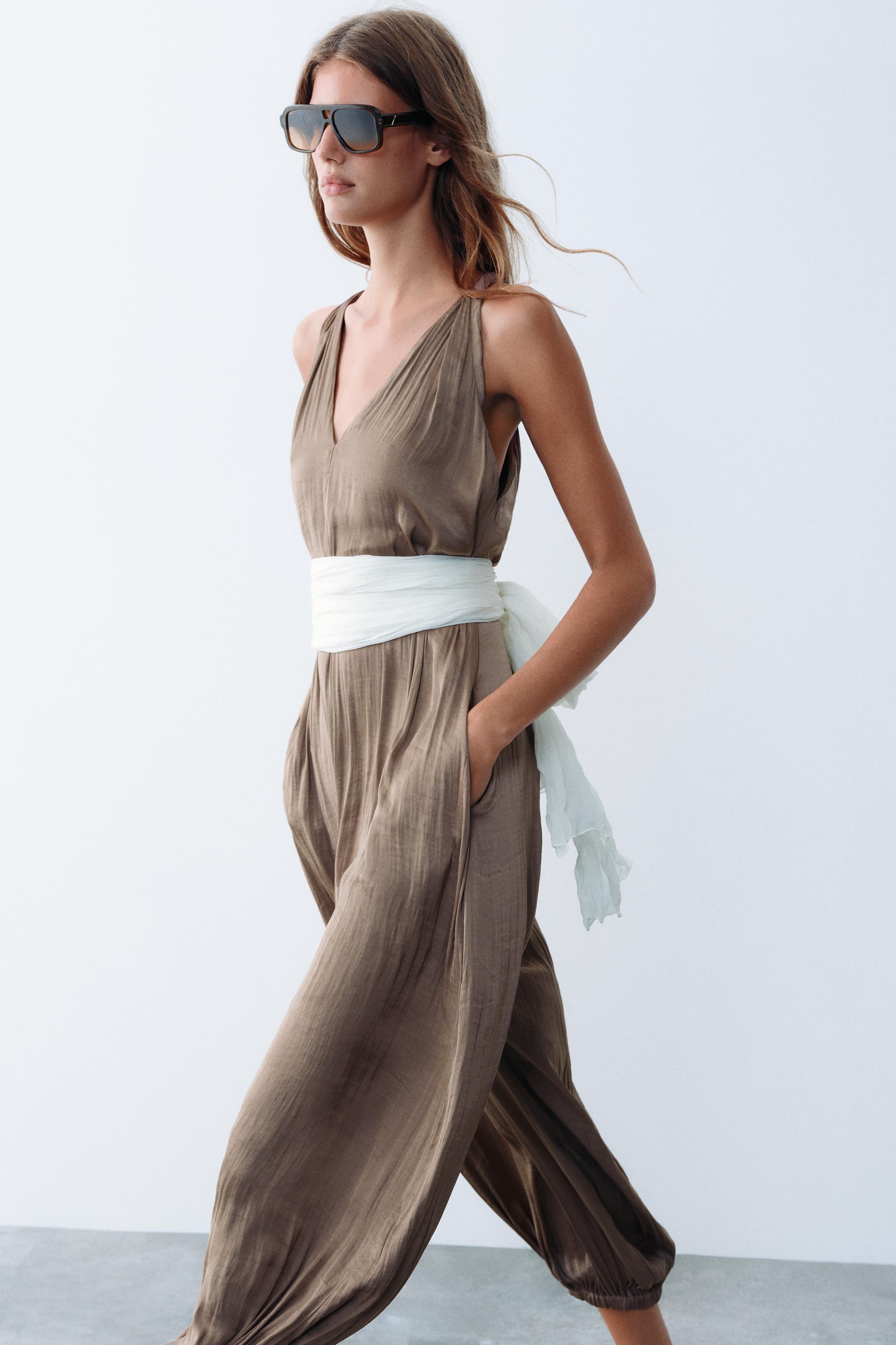 Zara Saten yüzeyli şalvar pantolon tulum görsel 2