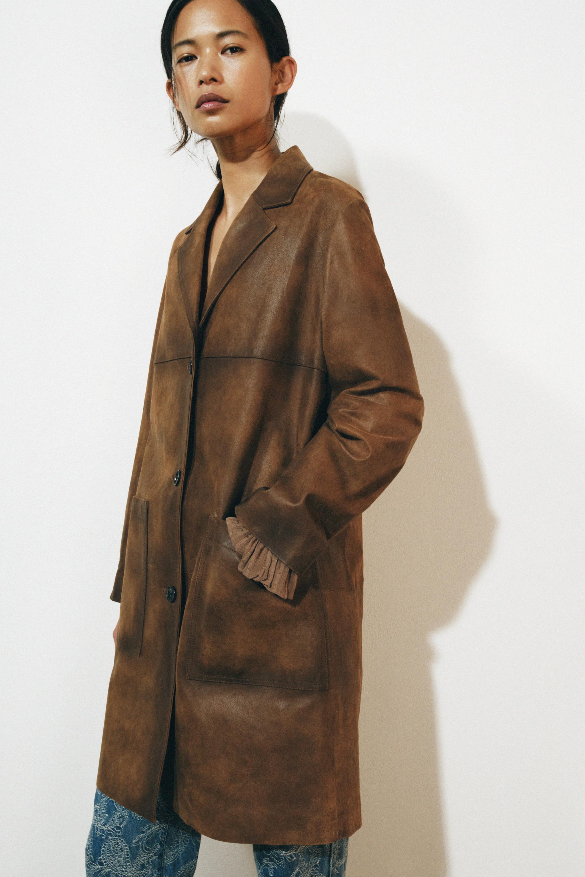 100% LEATHER COAT ZW COLLECTION LIMITED EDITION — Light brown
