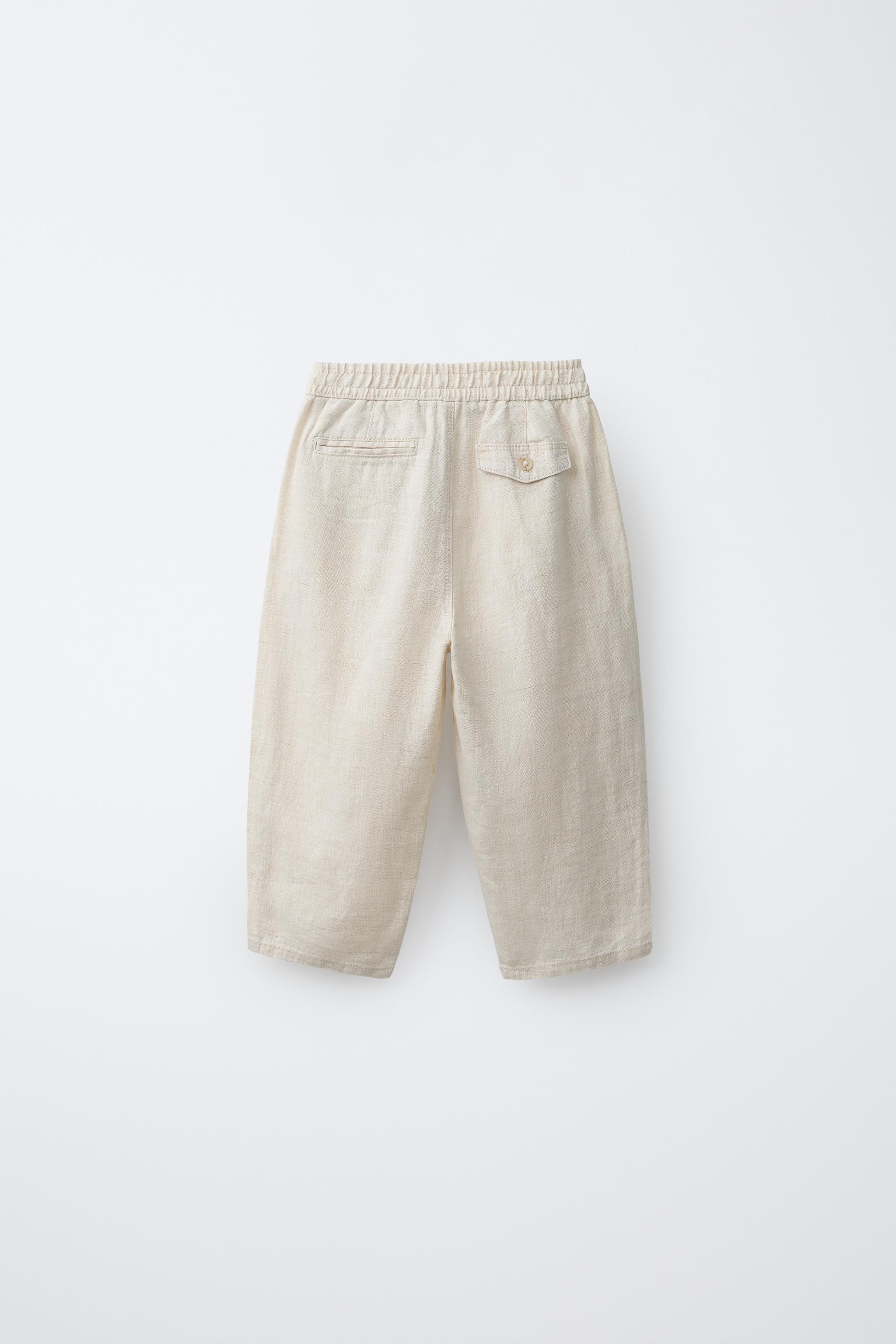 100% LINEN PLEATED TROUSERS — Light beige