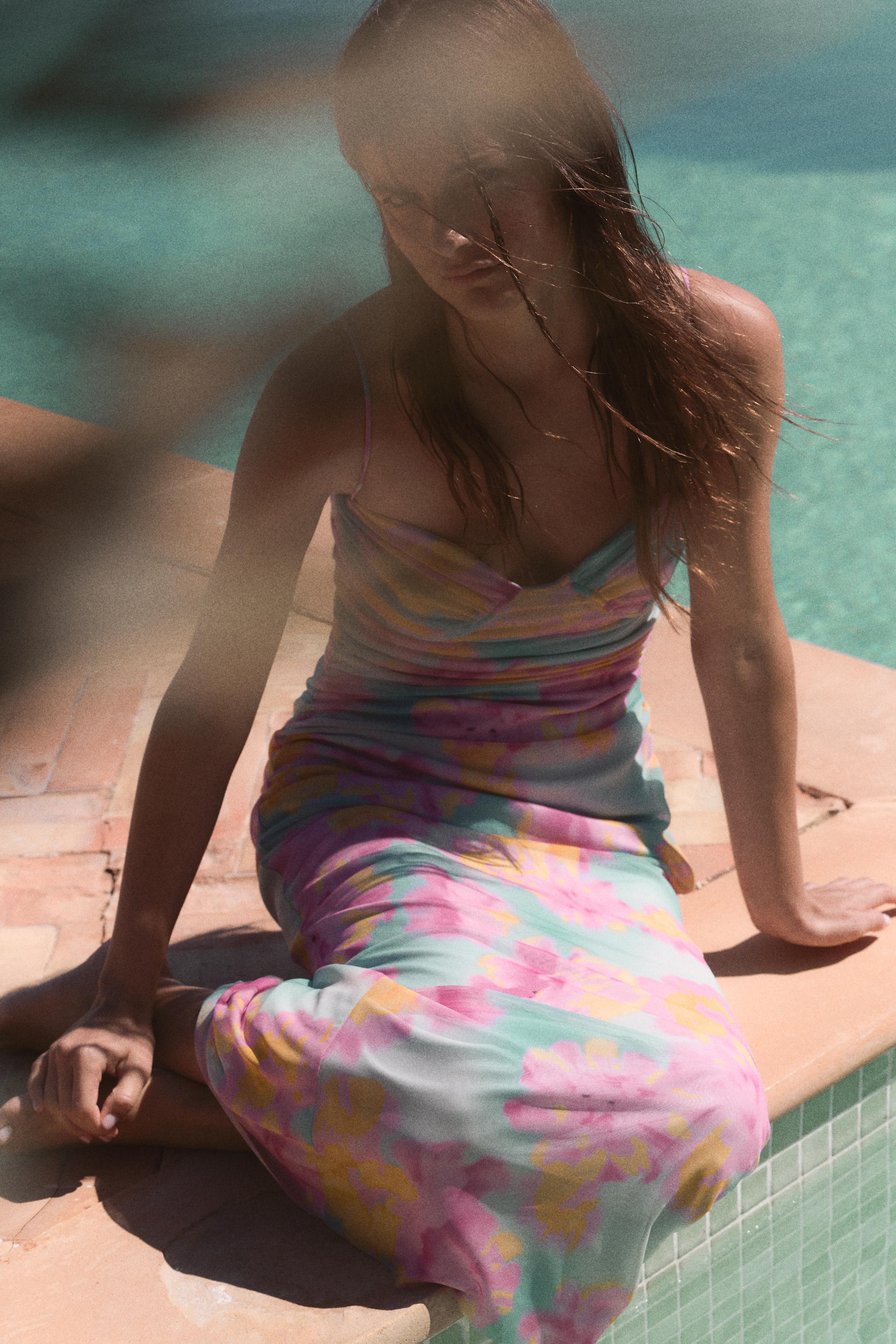 PRINTED TULLE MIDI DRESS