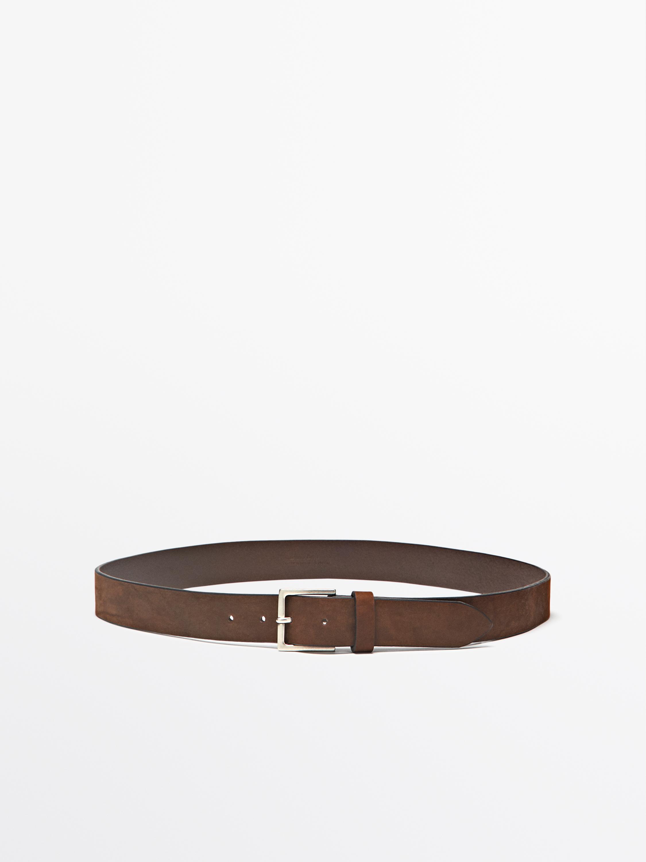 Leather belt with square buckle