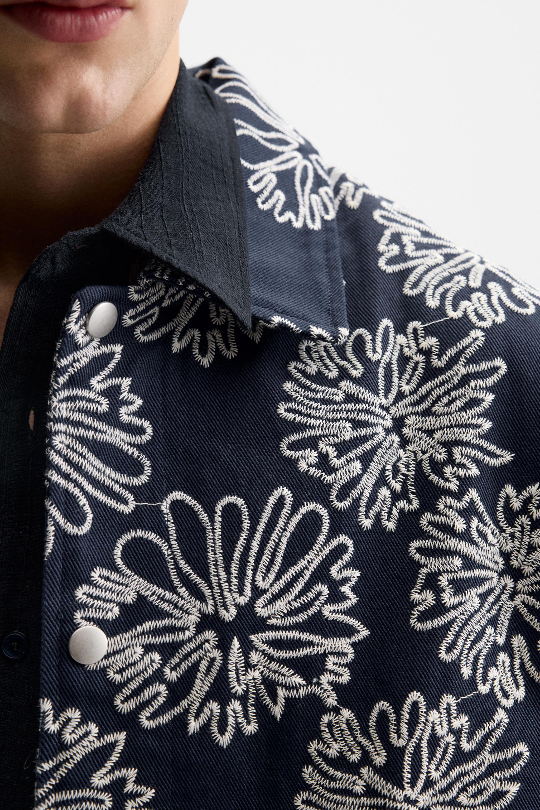 フラワーエンブロイダリー ジャケット - 青色/白色 | ZARA Japan