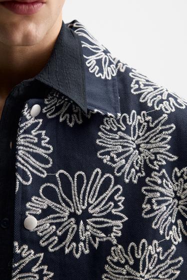 JACKET WITH FLORAL EMBROIDERY - Blue/White by Zara - Image 6