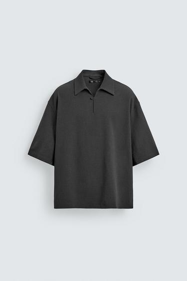 Zara 不規則紋理寬鬆版型Polo衫 - 深灰色