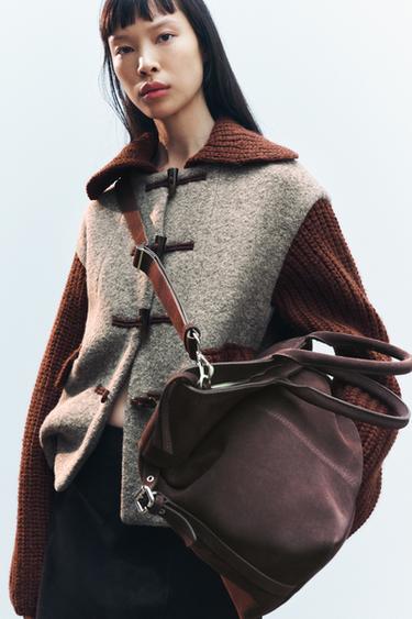 SPLIT SUEDE MAXI TOTE BAG - Brown by Zara - Image 0
