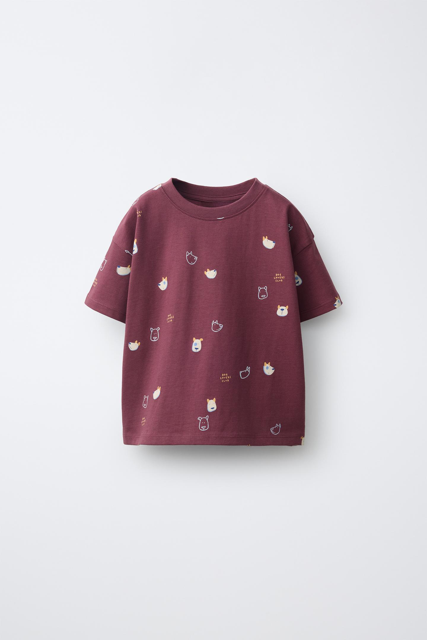 Детская футболка Zara Printed, цвет: Тёмный розовато-лиловый — фото 1
