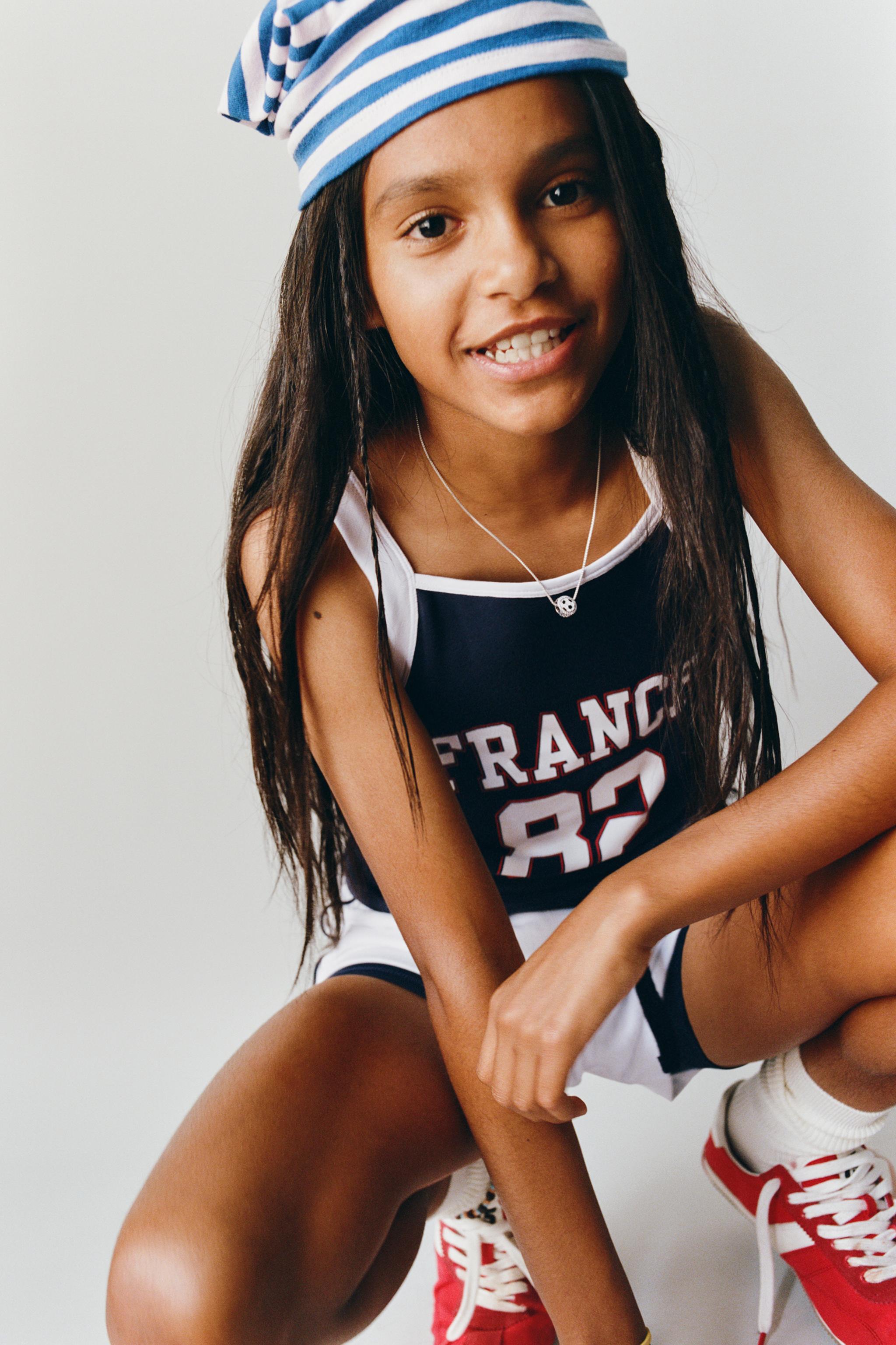 FRANCE PRINT TOP — Navy blue