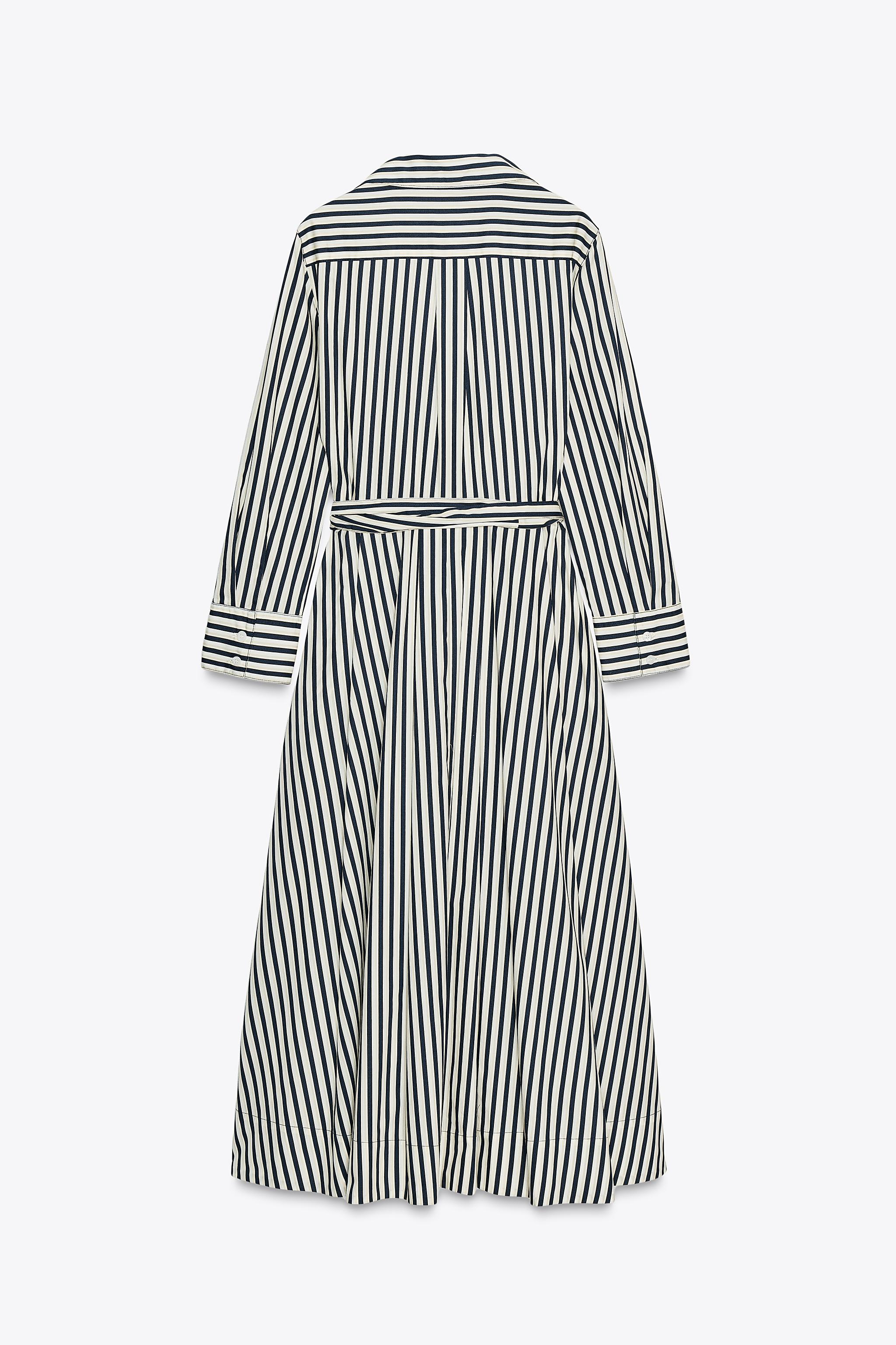 STRIPED SHIRT DRESS ZW COLLECTION - Ecru / Blue | ZARA India