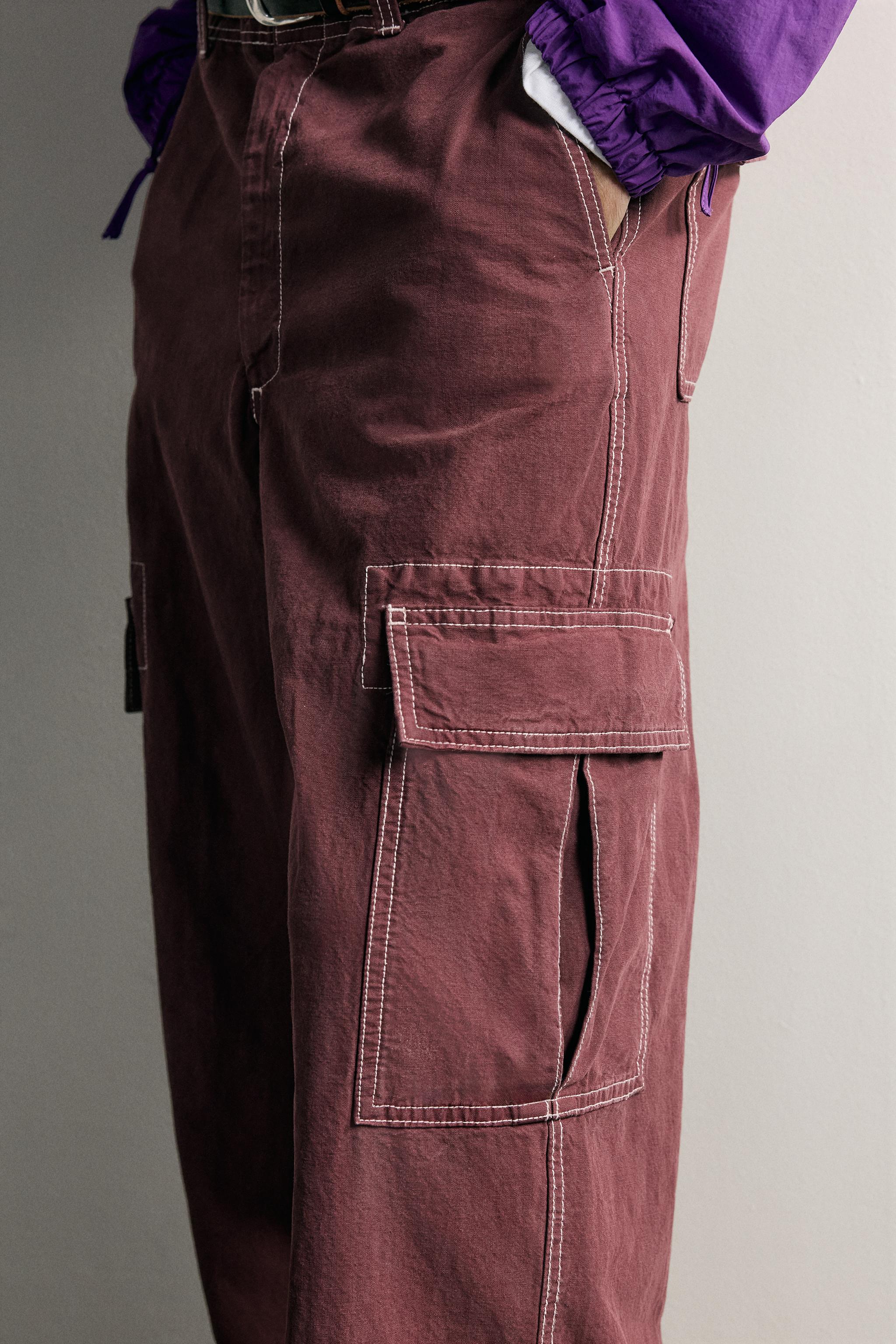 Zara DEKORATİF DİKİŞLİ RELAXED FIT KARGO PANTOLON görsel 5