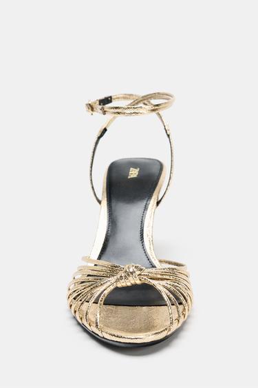 METALLIC KNOTTED HEEL SANDALS - Gold by Zara - Image 3