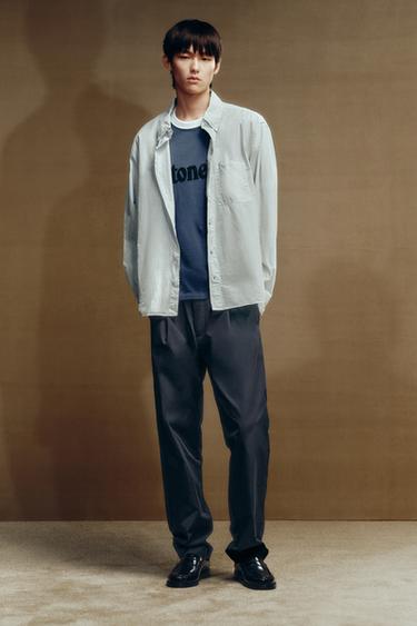 RELAXED FIT PLEATED TROUSERS - Blue by Zara