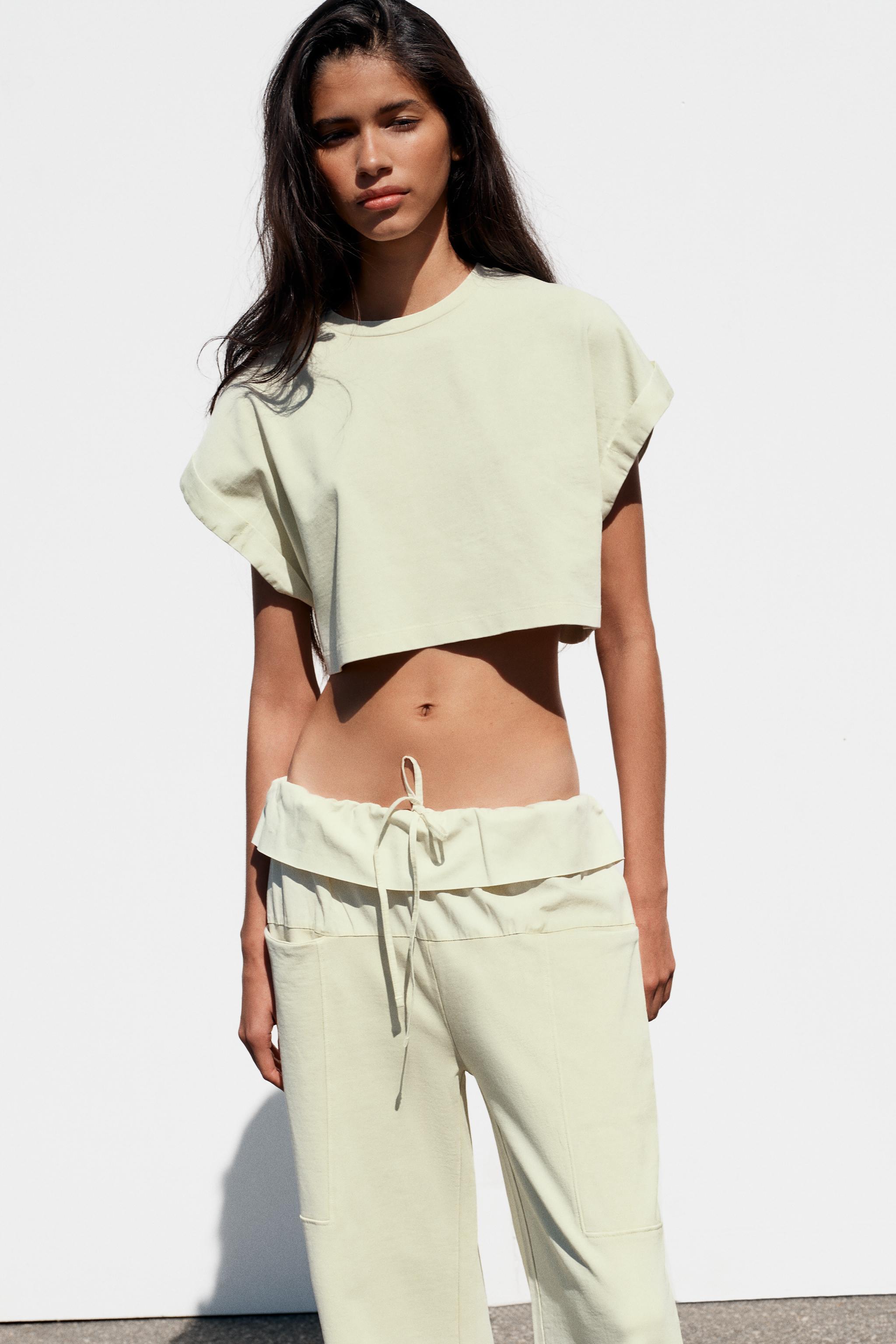 KONTRAST KUMAŞLI CROP T-SHIRT - Görsel 3