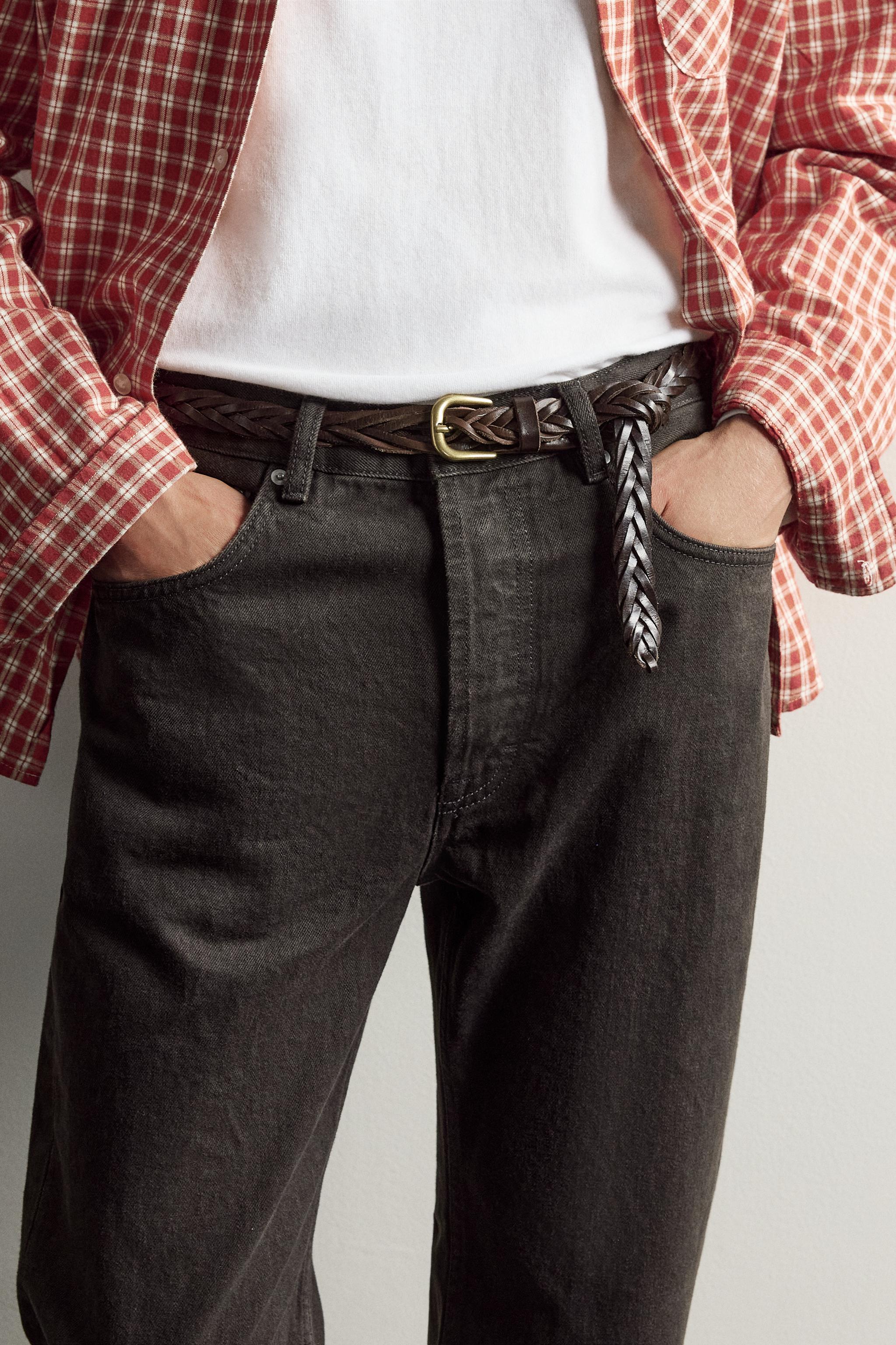 AARON LEVINE X ZARA BRAIDED LEATHER BELT — Brown