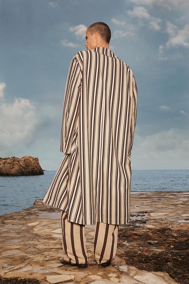 LIMITED EDITION STRIPED RELAXED FIT TROUSERS - Brown / Taupe by Zara - Image 1