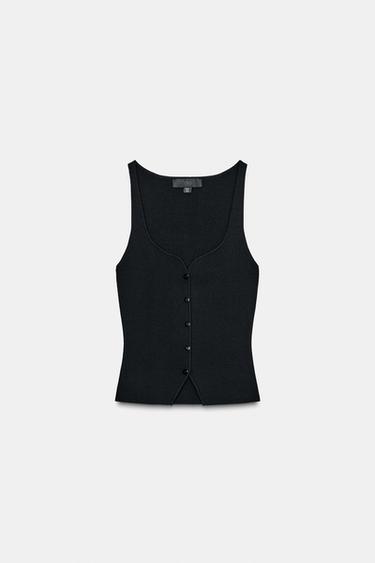 TOP PUNTO BOTONES - Negro de Zara