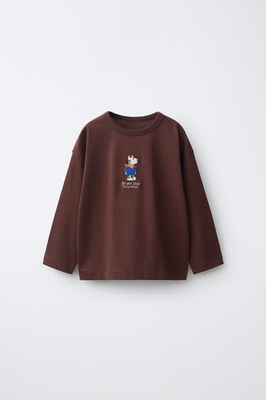 ЛОНГСЛІВ З ВИШИТИМИ ТВАРИНАМИ - Темно-каштановий Zara