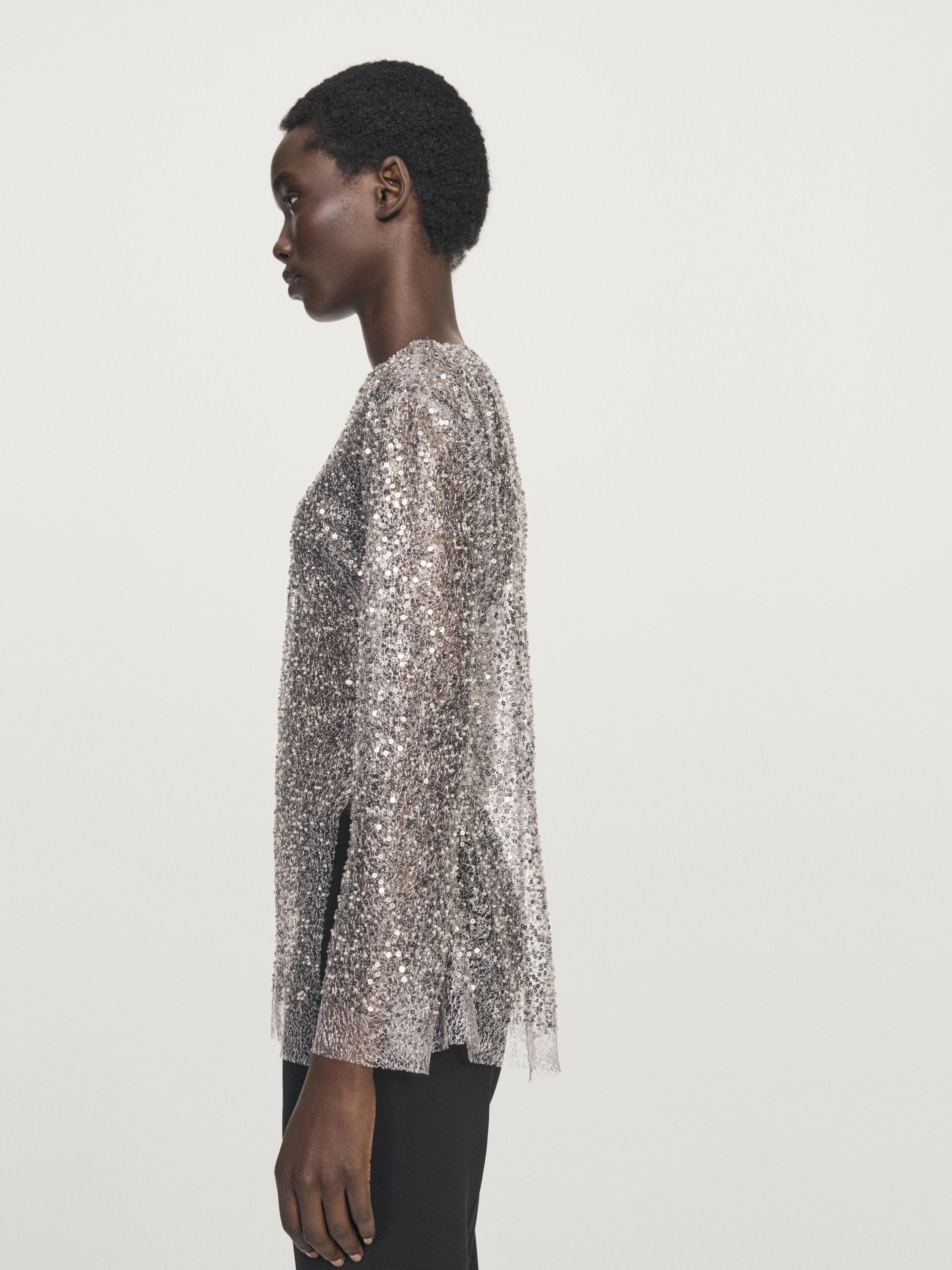 Sequinned blouse with cowl neck