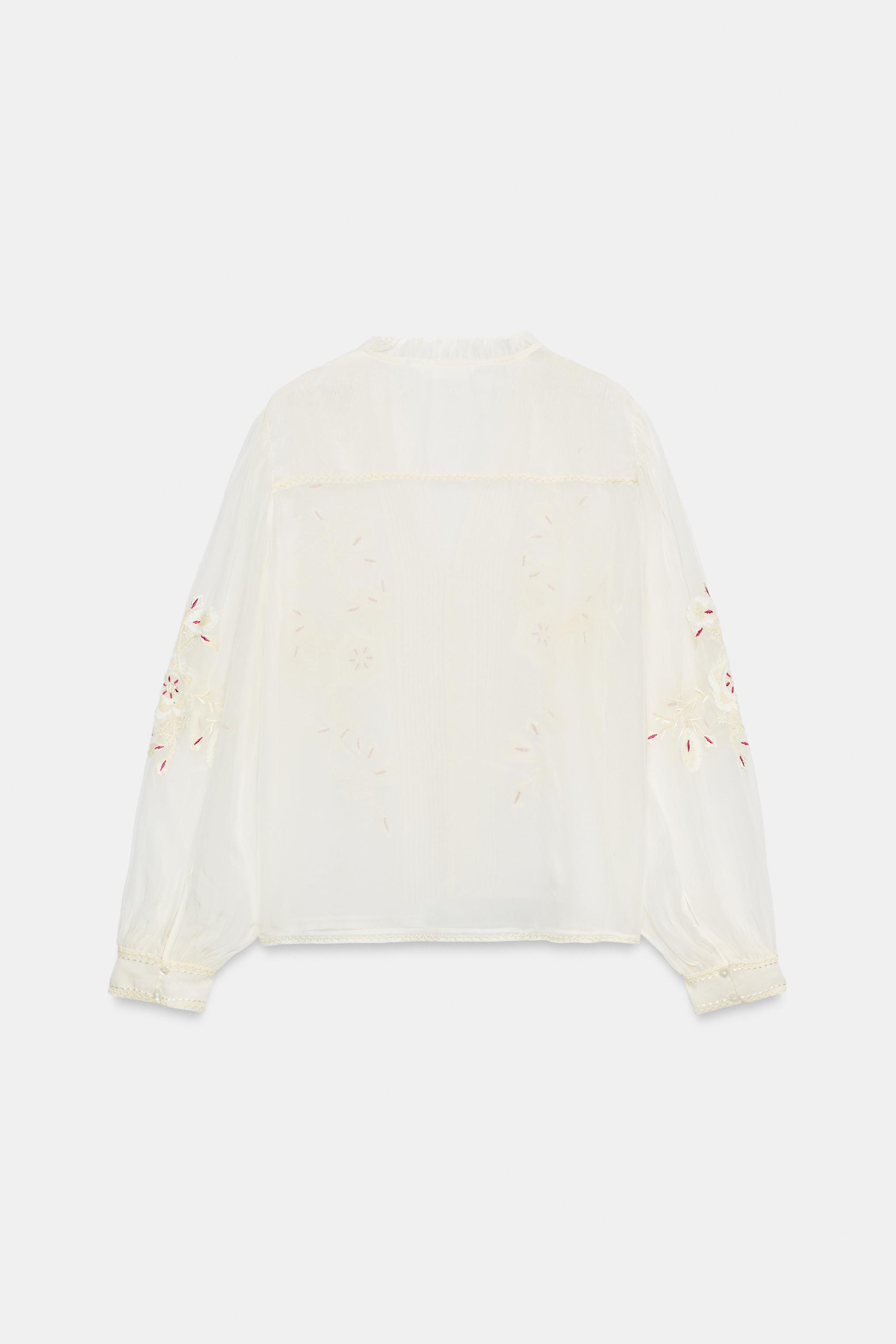 Женские рубашки Zara ZW COLLECTION EMBROIDERED ORGANZA SHIRT — фото 5
