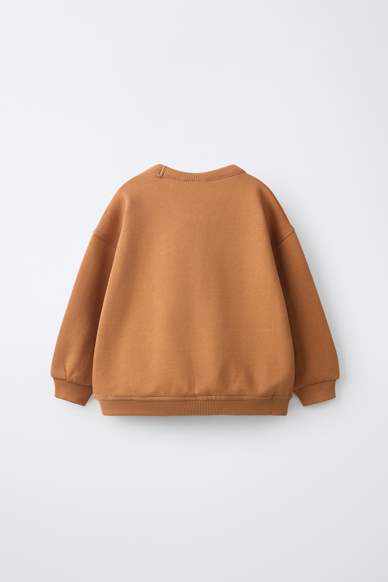 CONTRAST STITCH SWEATSHIRT — Light brown
