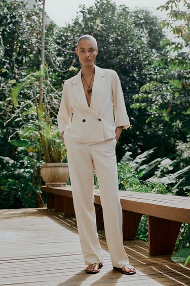 PANTALON DROIT TAILLE ÉLASTIQUE - Écru de Zara - Image 1