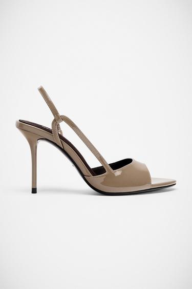 PATENT-EFFECT HEELED SANDALS - Taupe Grey by Zara