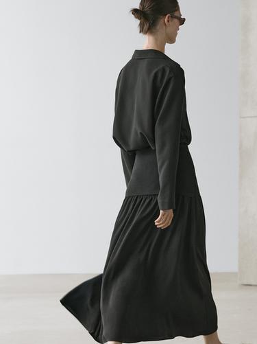 Jupe midi fluide combinée - Noir de Zara