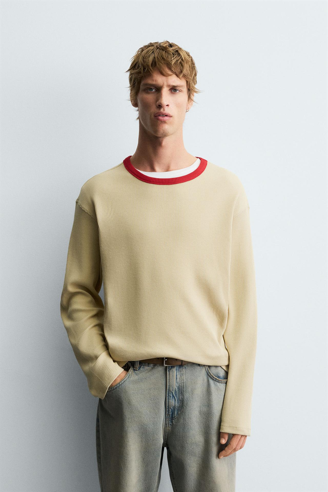CONTRAST WAFFLE KNIT T-SHIRT