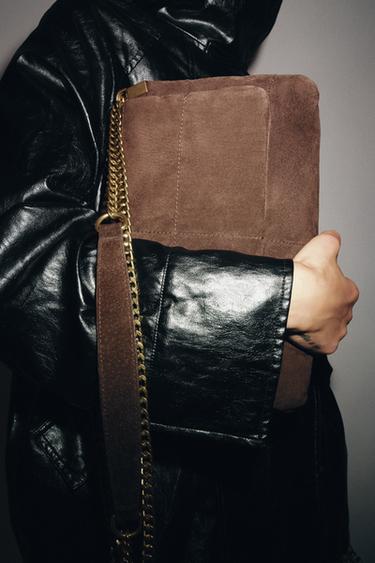 SPLIT SUEDE LEATHER SHOULDER BAG - Chocolate by Zara - Image 1