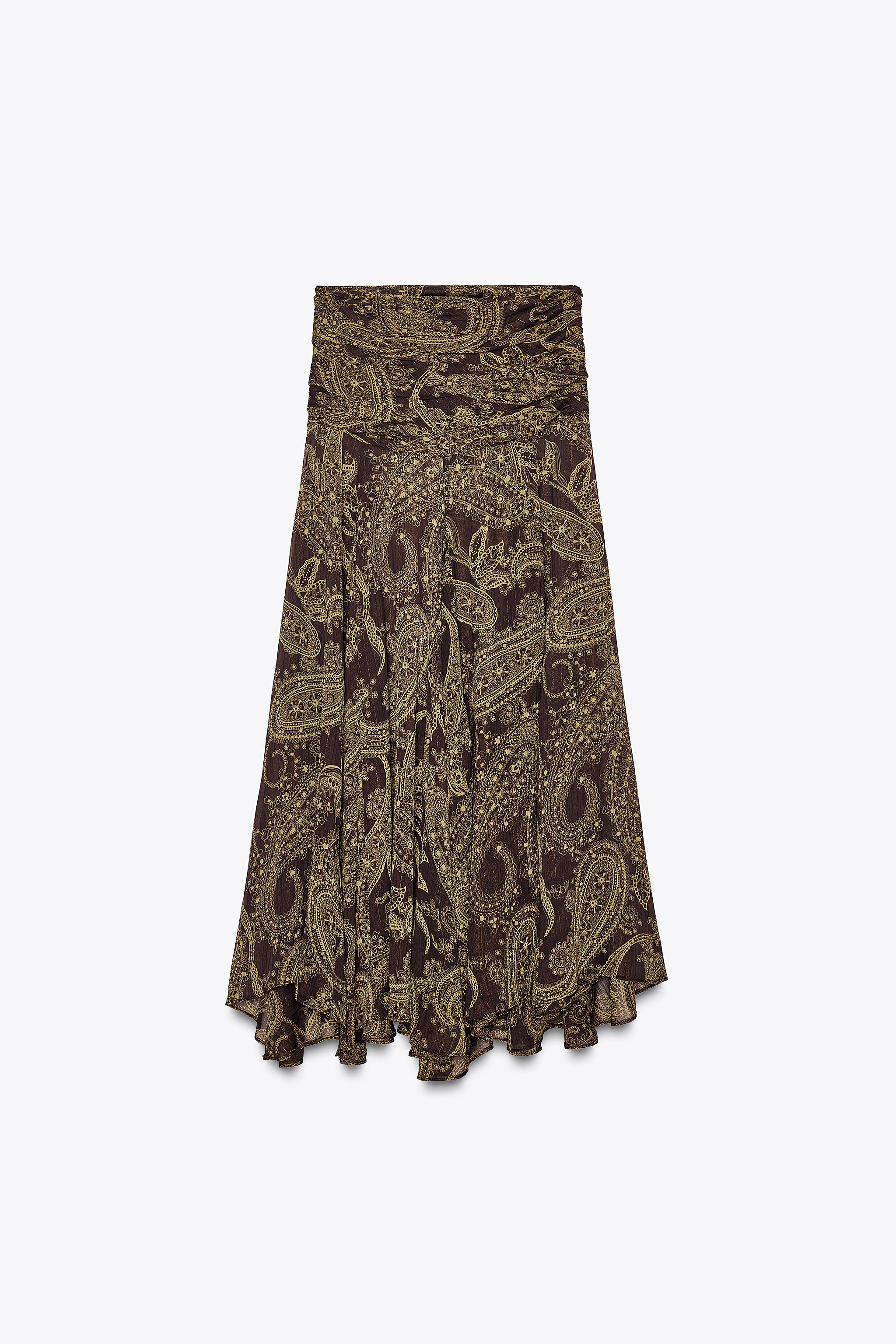 【ZARA】ZW COLLECTION プリント柄スカート | 3111/141/700 ZW COLLECTION PRINTED SKIRT - Brown | ZARA United States