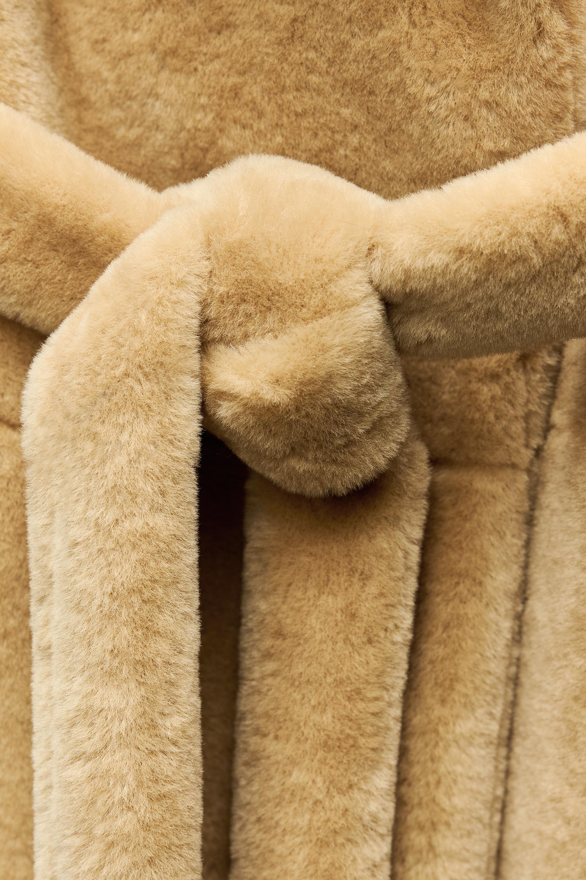 ZW COLLECTION BELTED FAUX FUR COAT Beige ZARA New Zealand