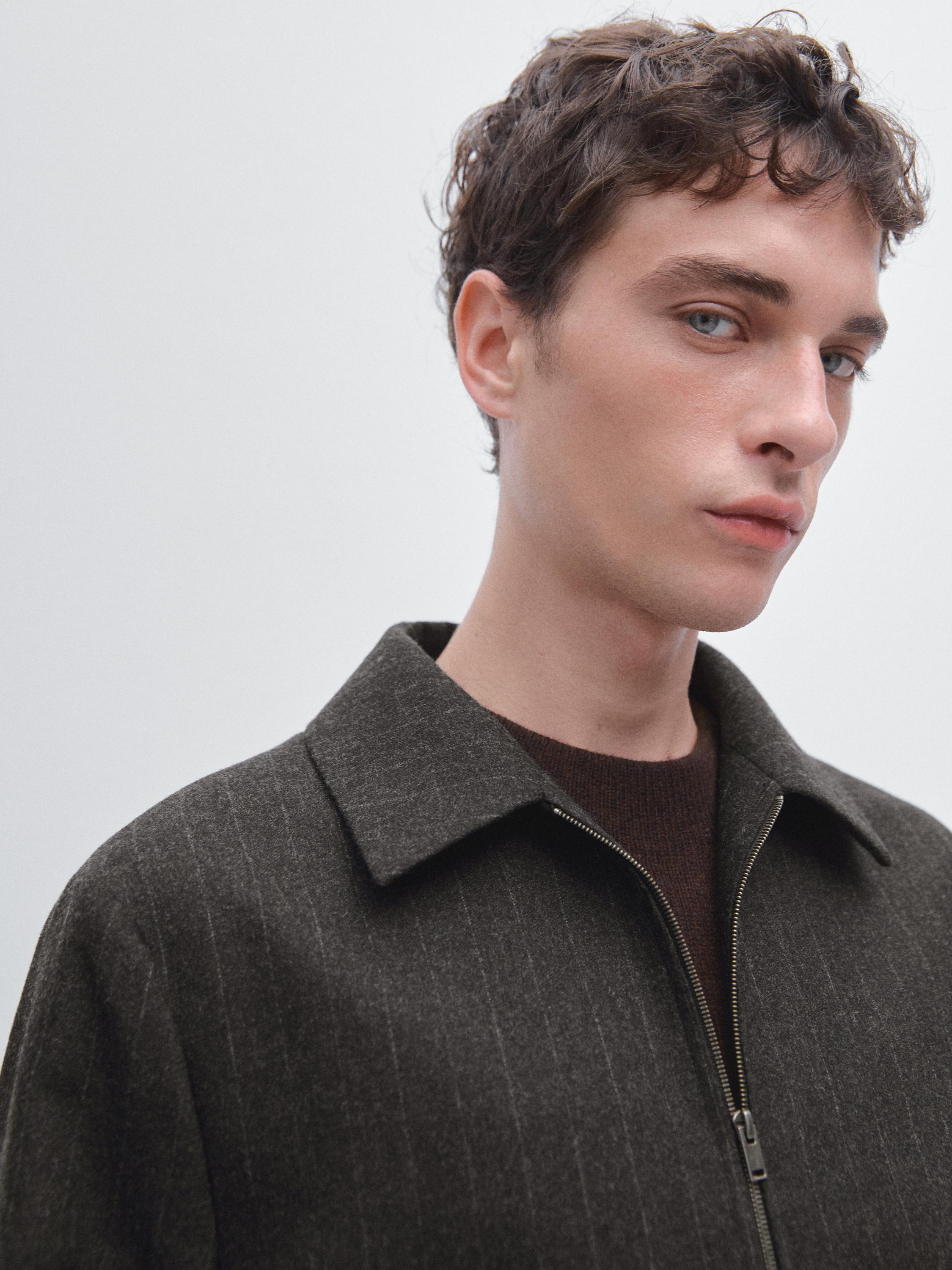 Blouson à rayures en laine mélangée