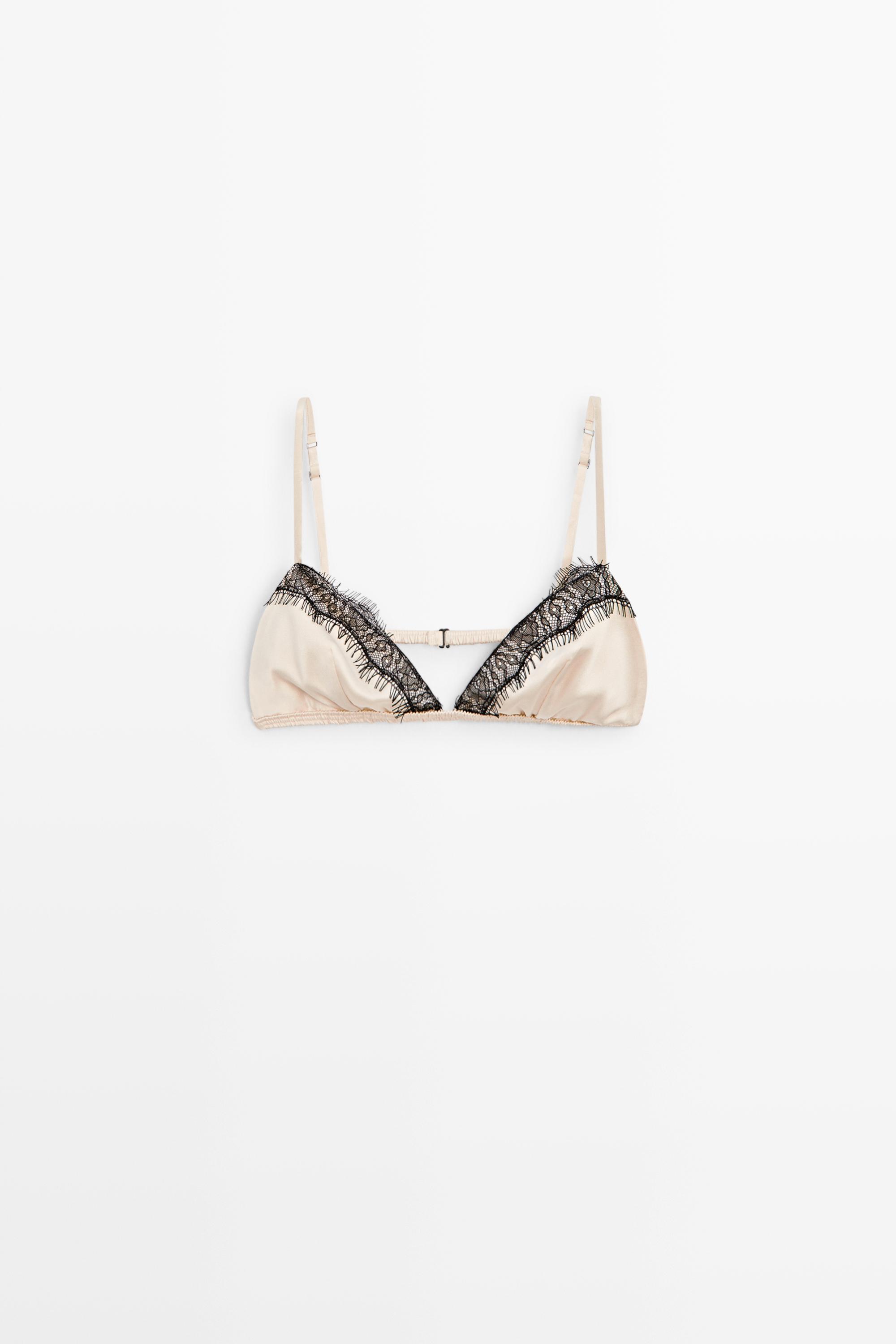 Silk blend lace triangle bra — Ecru