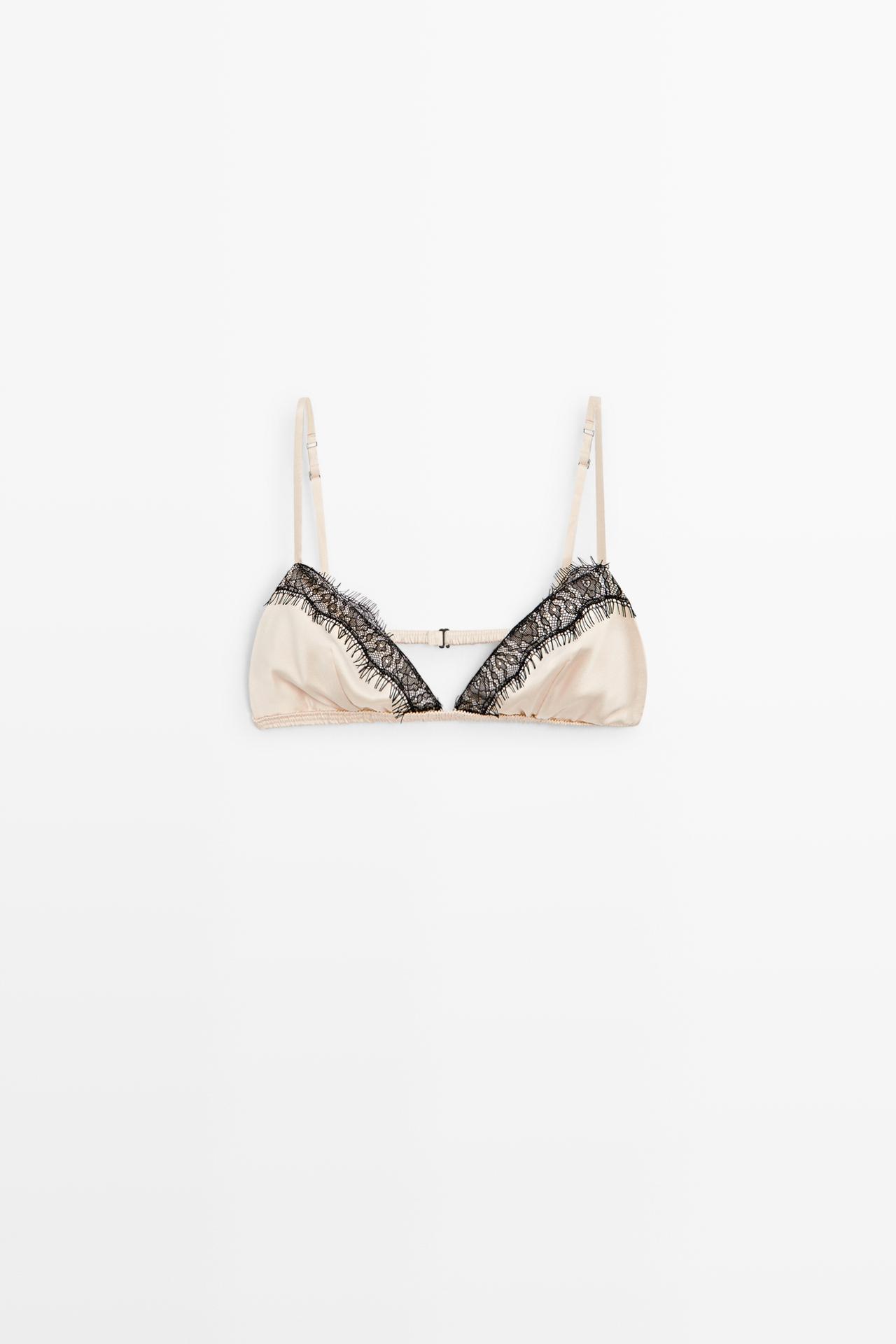 Silk blend lace triangle bra — Ecru
