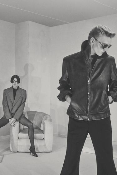 Zara 100% WOOL HOUNDSTOOTH BLAZER LIMITED EDITION - Black / White