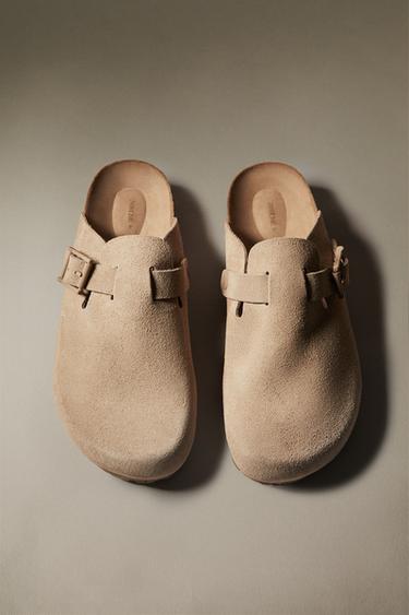 LEATHER CLOGS WITH BUCKLES - Light beige by Zara - Image 0