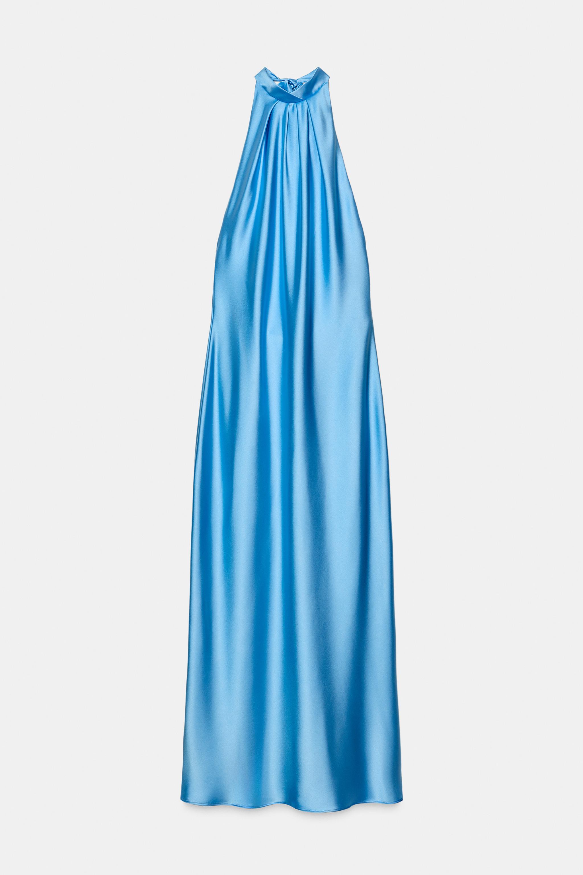 SATIN HALTER MIDI DRESS - Blue | ZARA Australia