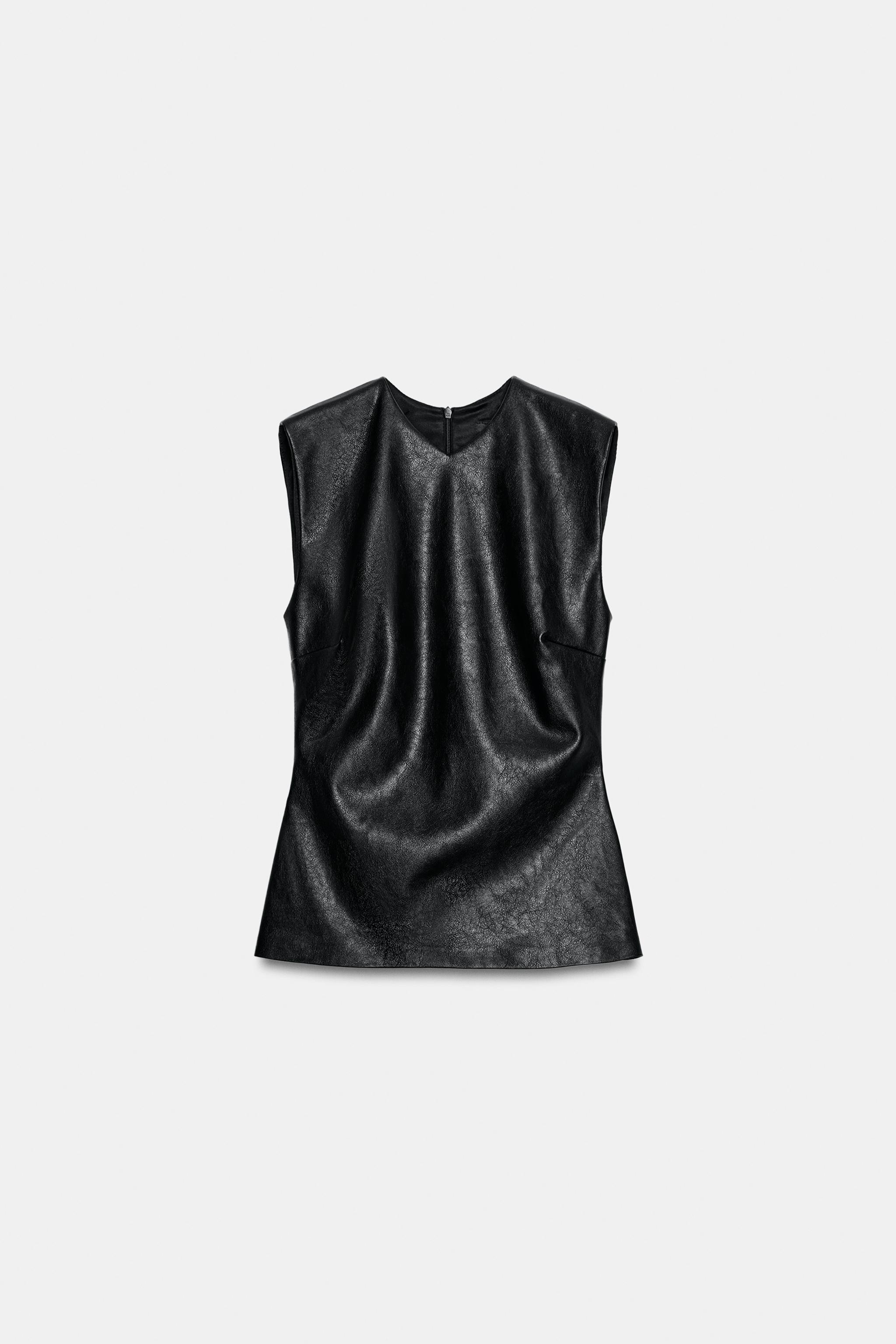 Женские рубашки Zara FAUX LEATHER TOP — фото 5