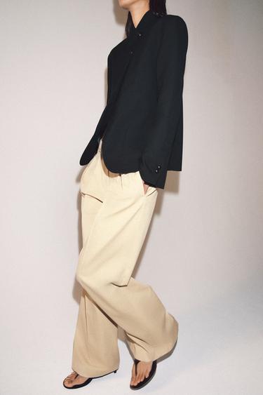 PANTALON WIDE LEG PLIS ZW COLLECTION - Beige de Zara - Image 3