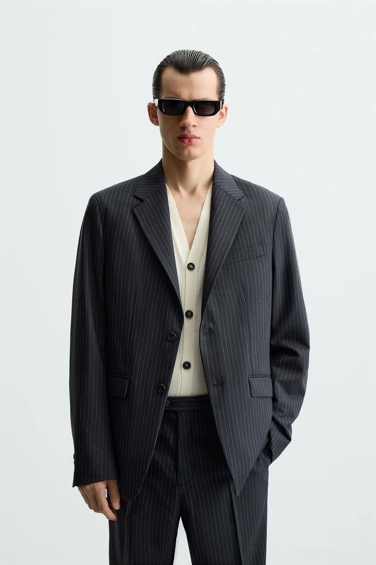 PINSTRIPE SUIT BLAZER Navy blue ZARA Australia
