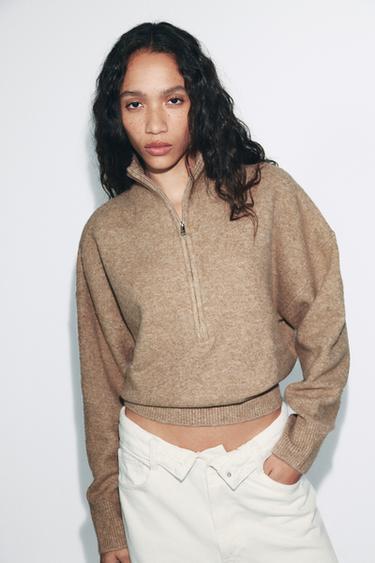 Zara ZIP KNIT JUMPER - taupe brown
