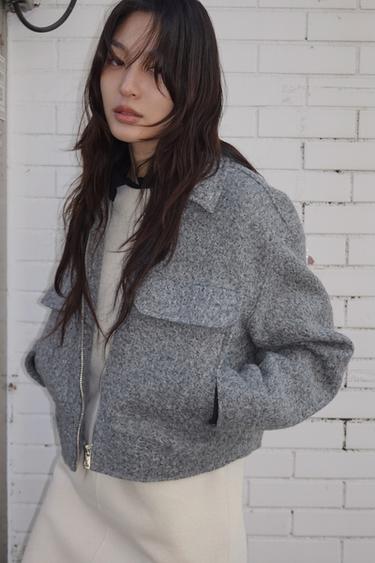 Zara 毛圈紗短版外套 - 灰色