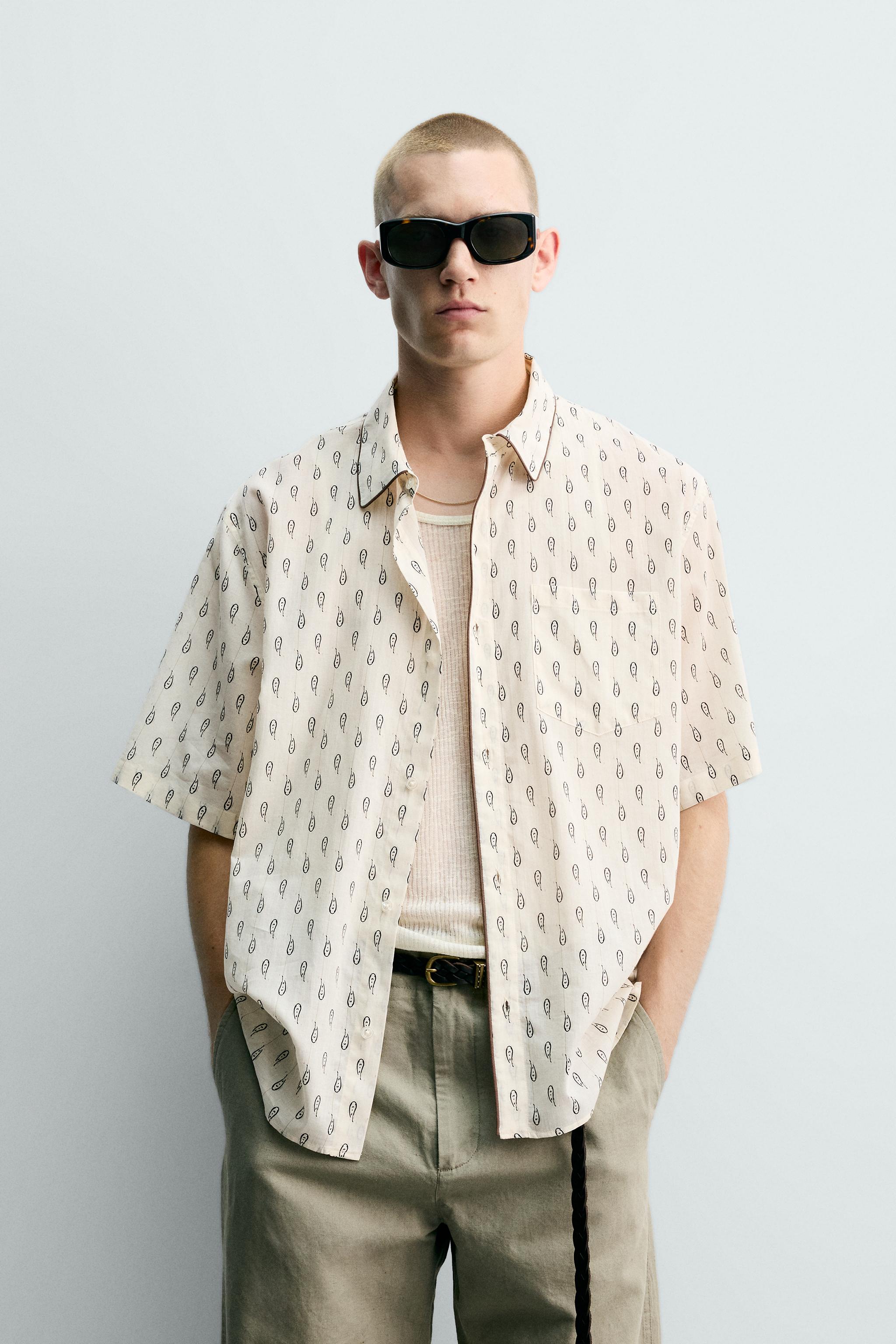 CONTRAST PAISLEY RELAXED FIT SHIRT — Oyster-white